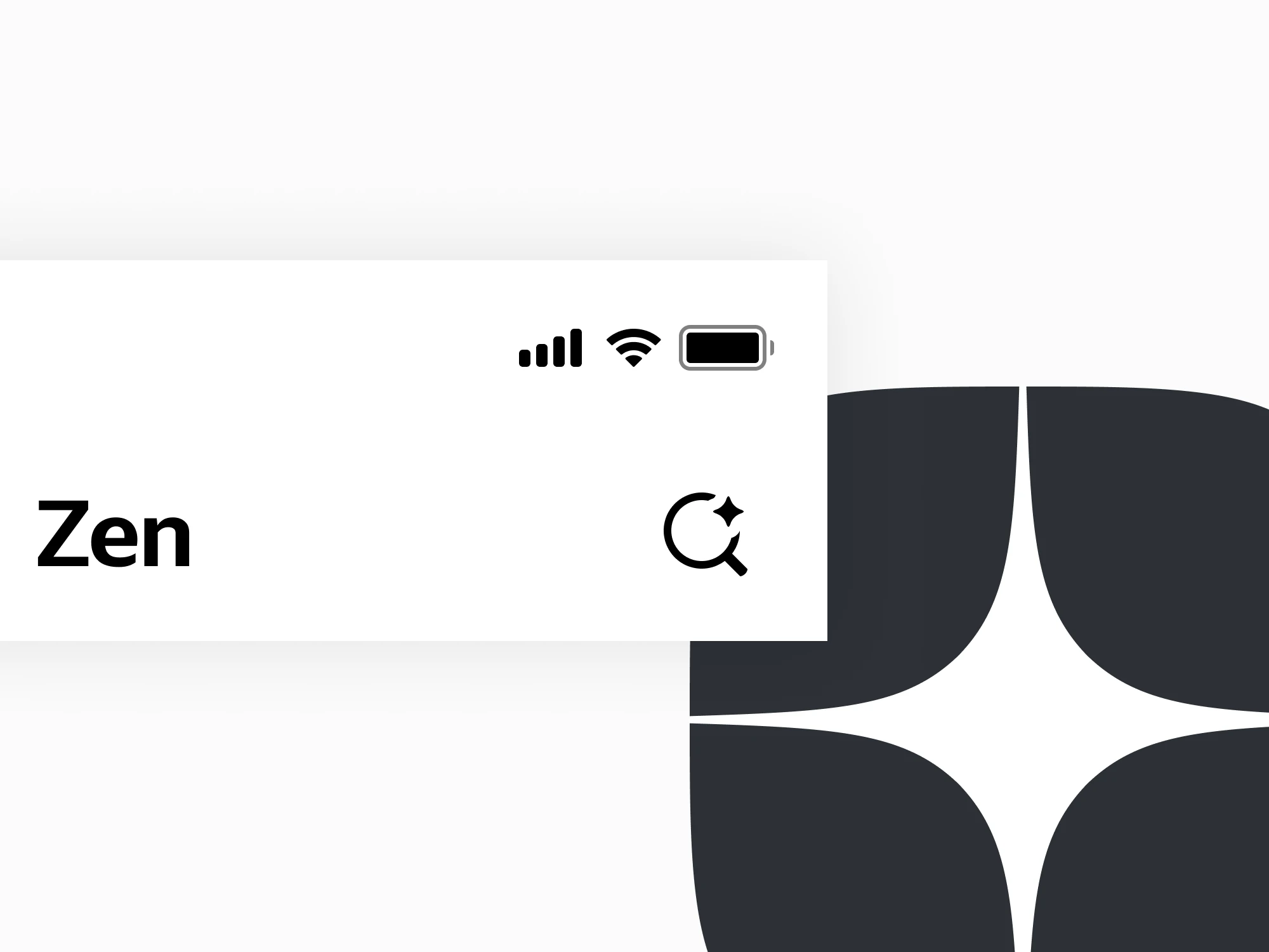 The Zen header up close: the search icon is a magnifier with a small star in the ring, next to the Zen logo star